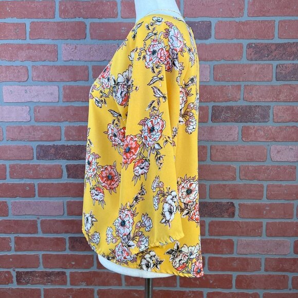 Yellow Floral Bell Sleeve Blouse - Small Petite - Picture 5 of 13